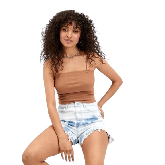 American Eagle Outfitters Tie-Dye High-Rise Denim Shorts - Blue White - Picture 2 of 8